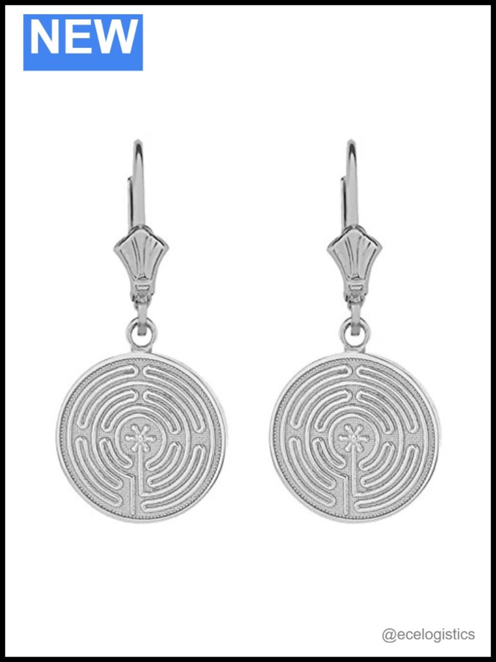Sterling Silver Chartres Labyrinth Disc Lever Back Earrings